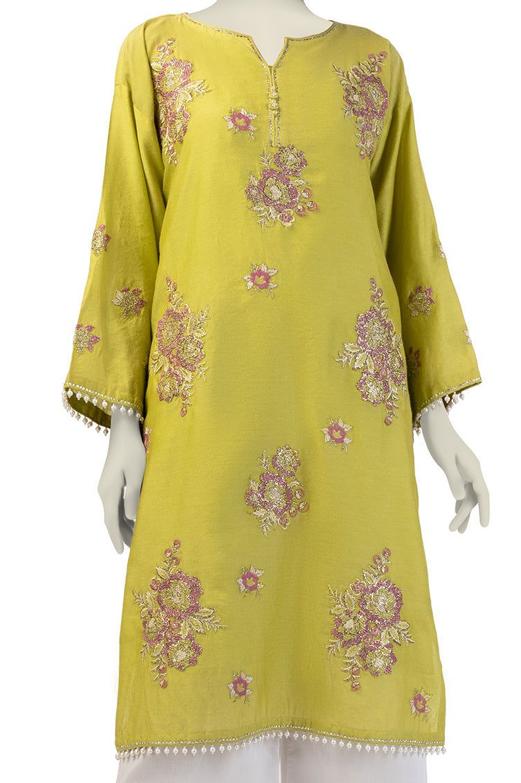 Cotton Net Green Kurti- J. Junaid Jamshed