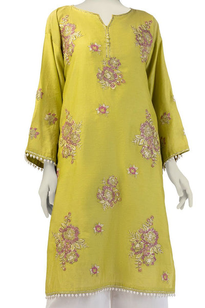 Cotton Net Green Kurti- J. Junaid Jamshed