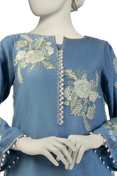 Cotton Net Blue Kurti- J. Junaid Jamshed