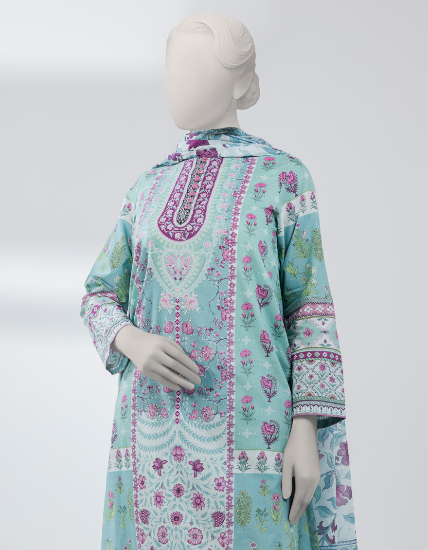 Lawn Multicolor Stitched Suit - J. Junaid Jamshed