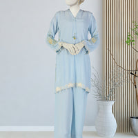 Silk Blue Stitched Suit - J. Junaid Jamshed