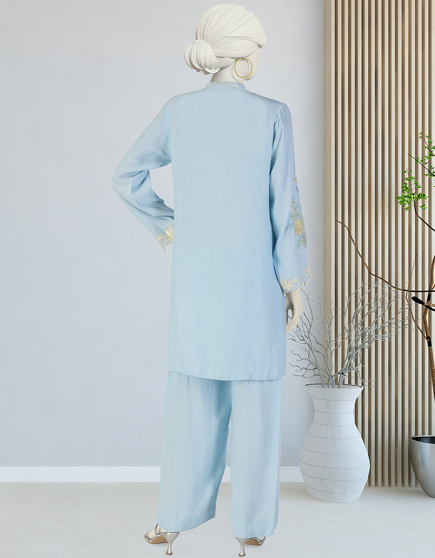 Silk Blue Stitched Suit - J. Junaid Jamshed