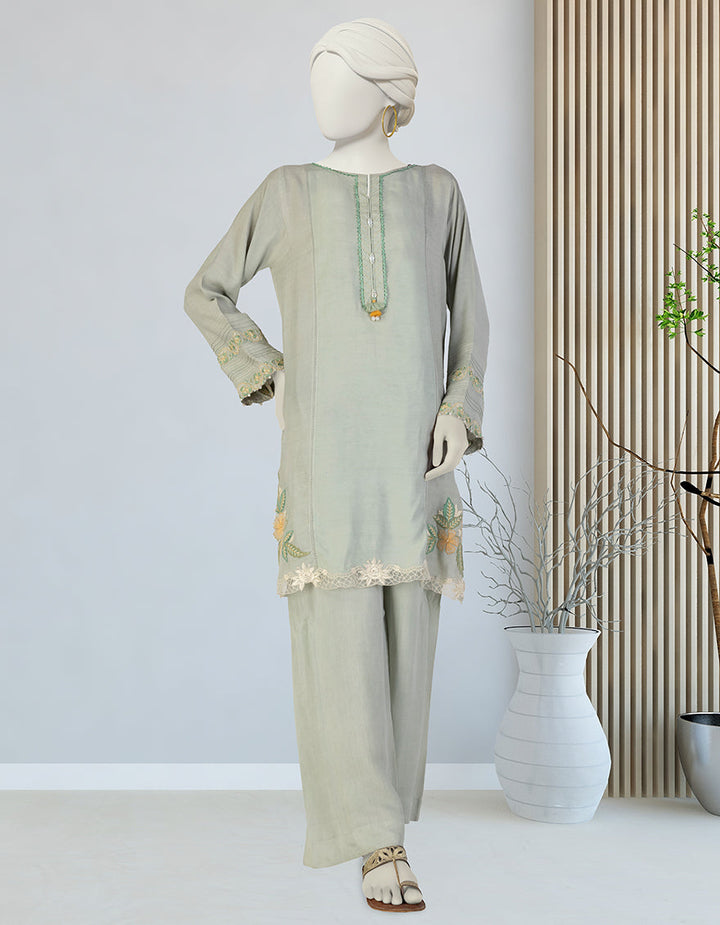 Silk Green Stitched Suit - J. Junaid Jamshed