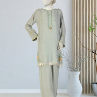 Silk Green Stitched Suit - J. Junaid Jamshed