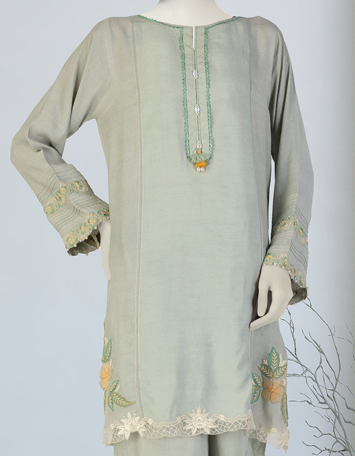 Silk Green Stitched Suit - J. Junaid Jamshed