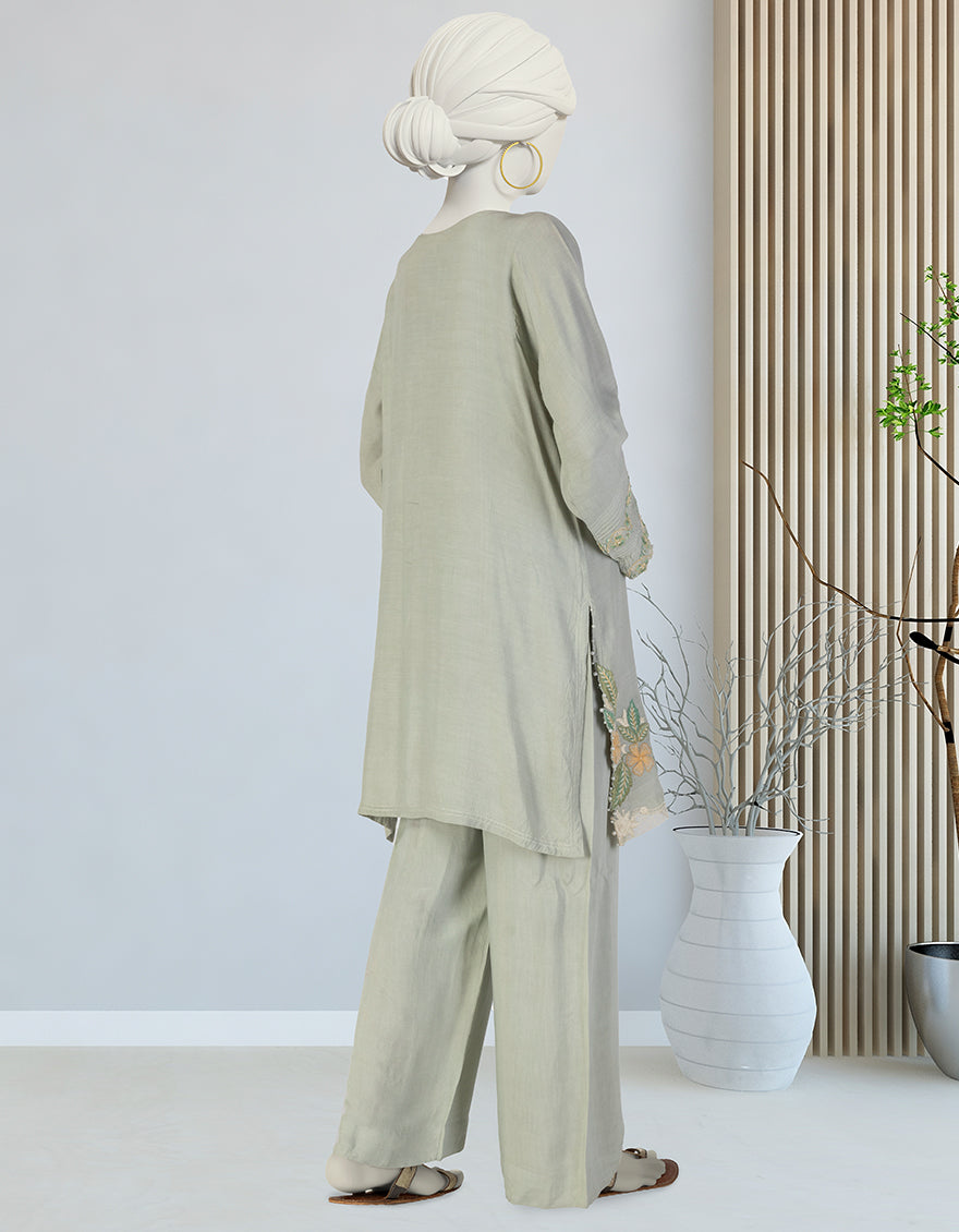 Silk Green Stitched Suit - J. Junaid Jamshed