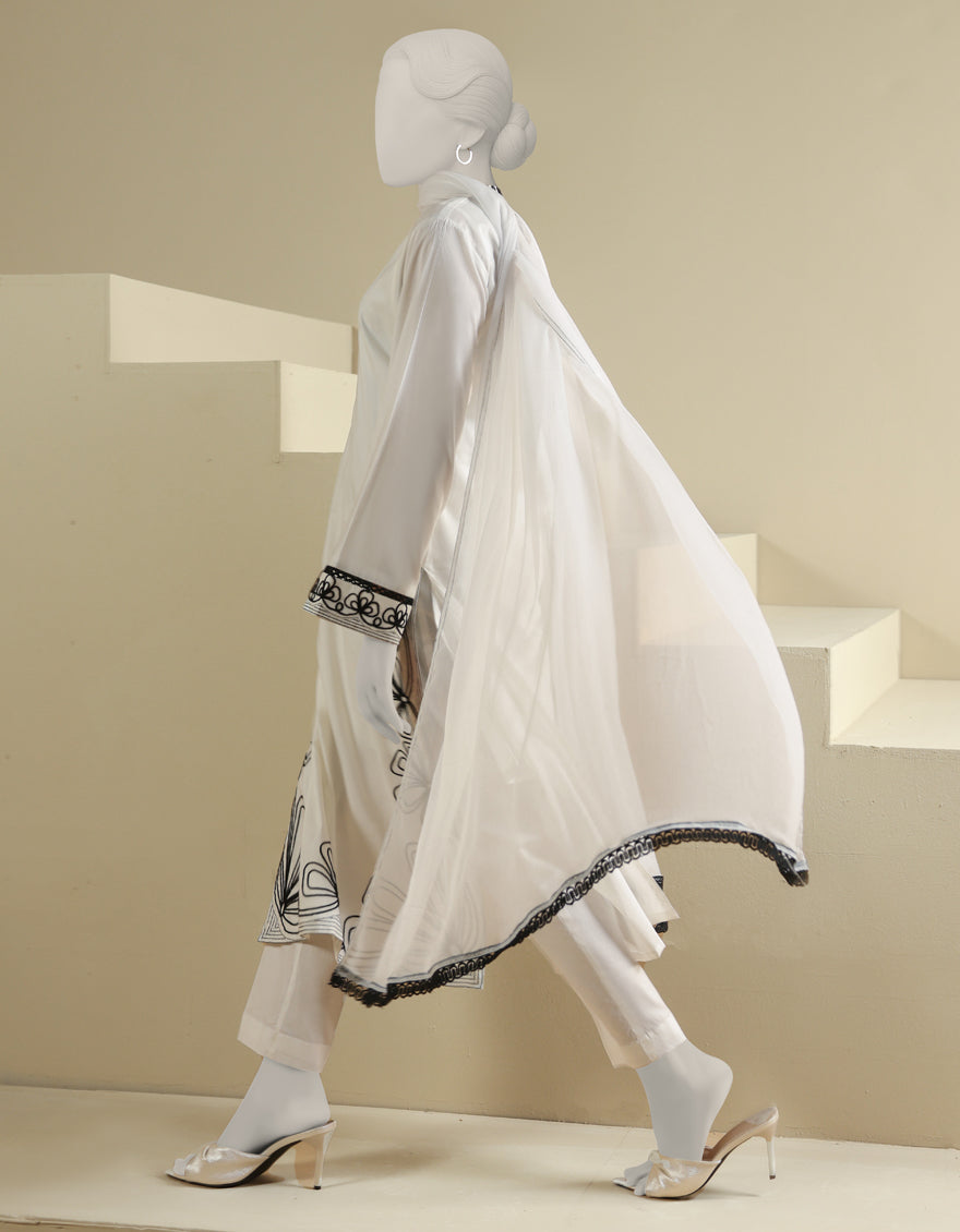 Lawn White Stitched Suit - J. Junaid Jamshed