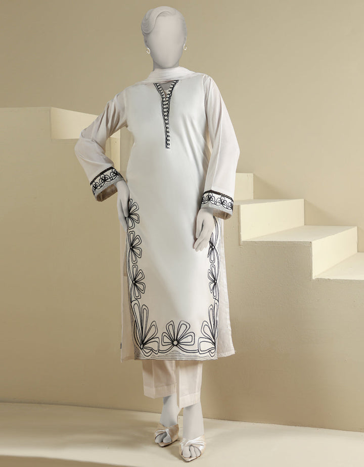 Lawn White Stitched Suit - J. Junaid Jamshed