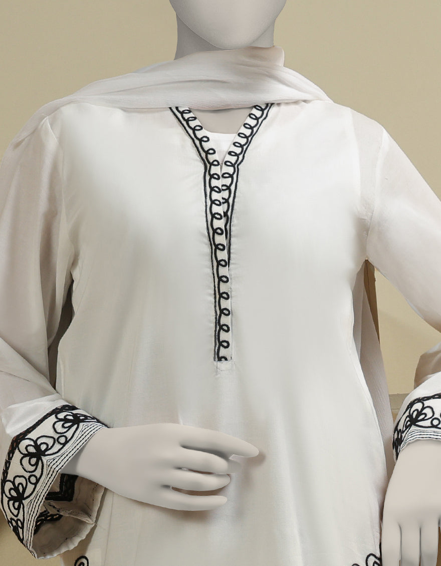Lawn White Stitched Suit - J. Junaid Jamshed