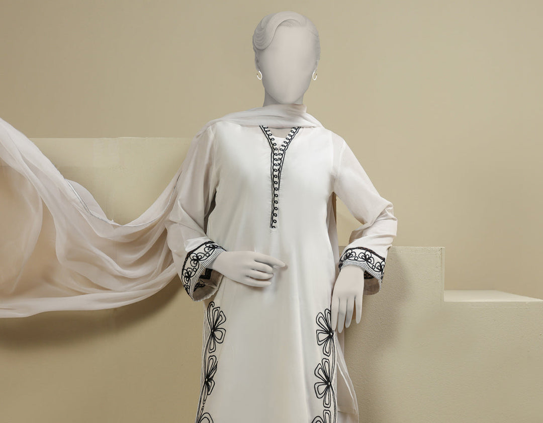Lawn White Stitched Suit - J. Junaid Jamshed