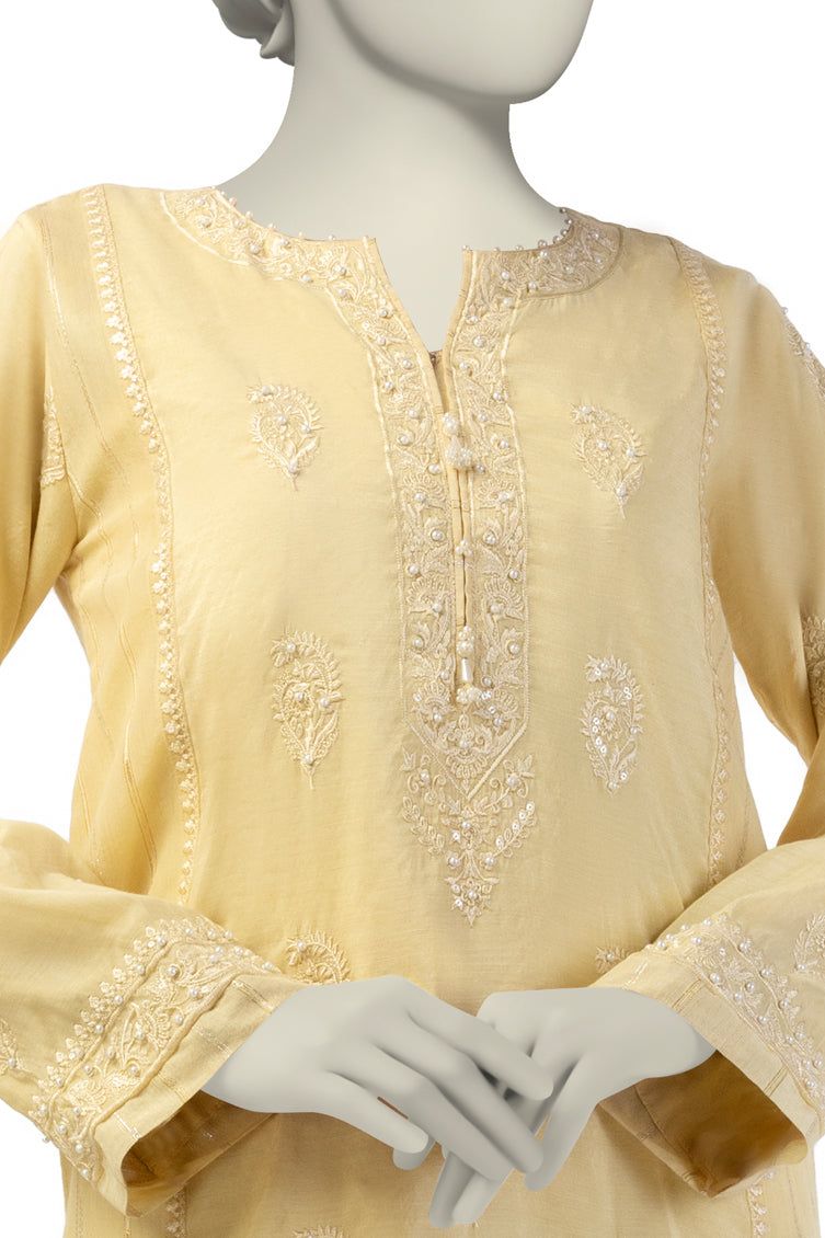 Paper Cotton Yellow Kurti- J. Junaid Jamshed