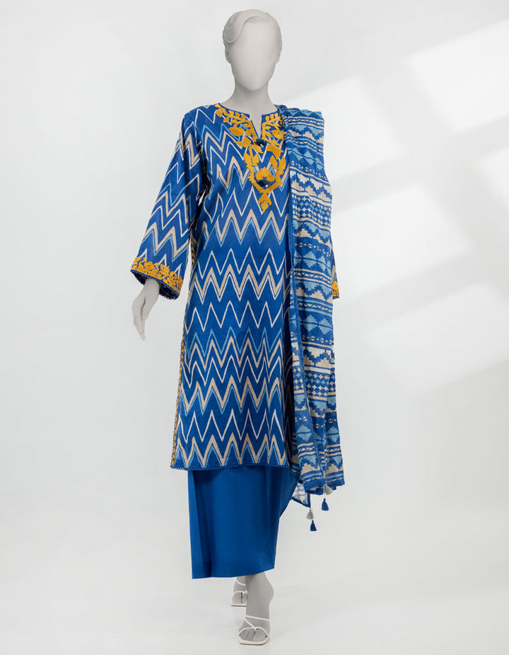 Lawn Blue Stitched Suit - J. Junaid Jamshed