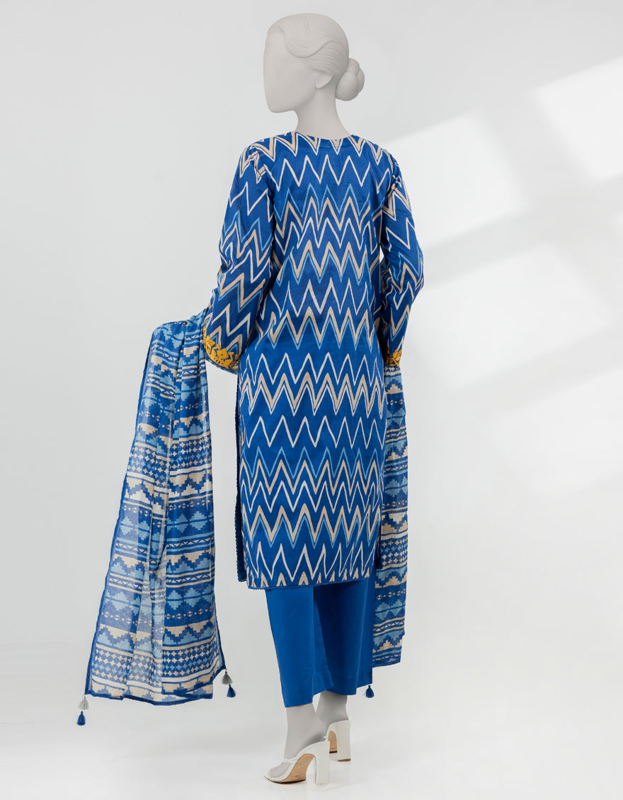 Lawn Blue Stitched Suit - J. Junaid Jamshed