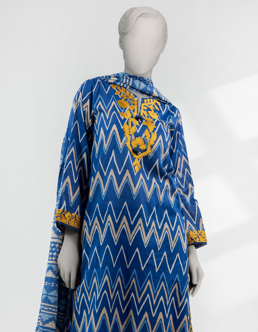 Lawn Blue Stitched Suit - J. Junaid Jamshed