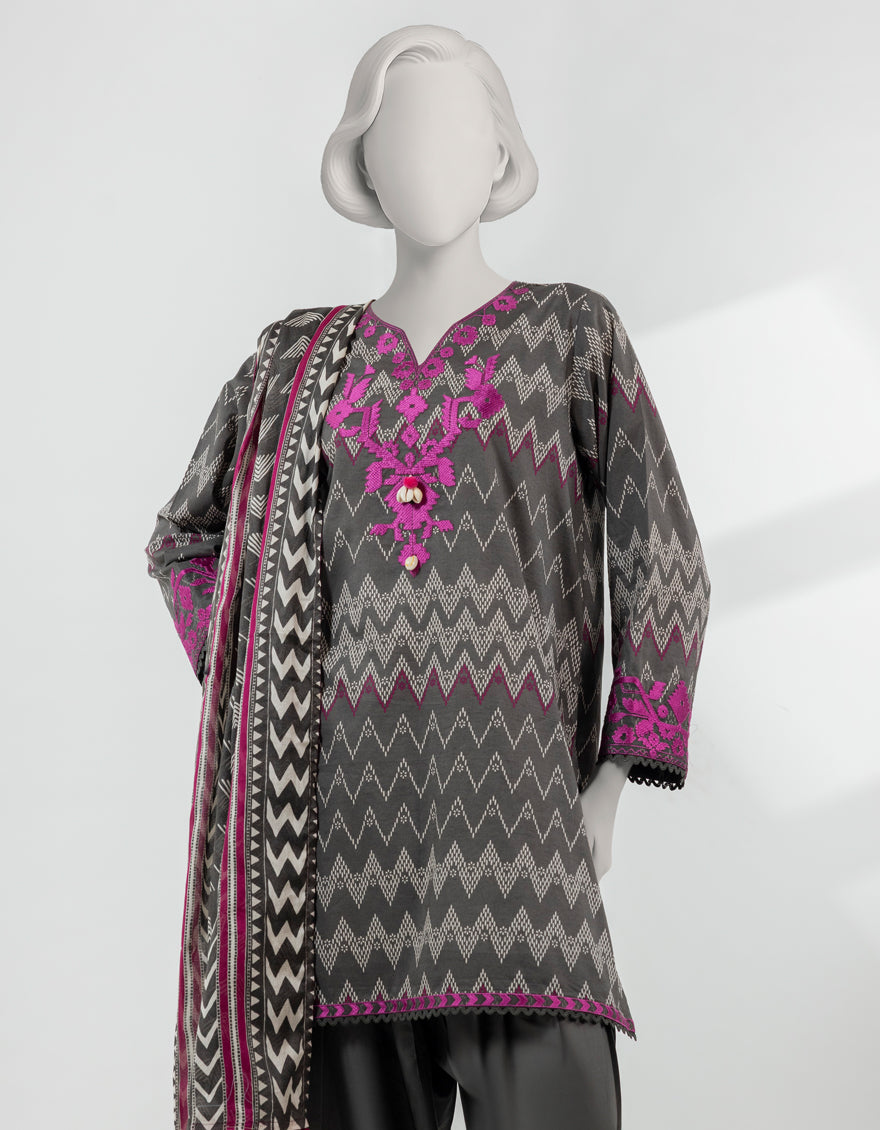 Lawn Grey Stitched Suit - J. Junaid Jamshed