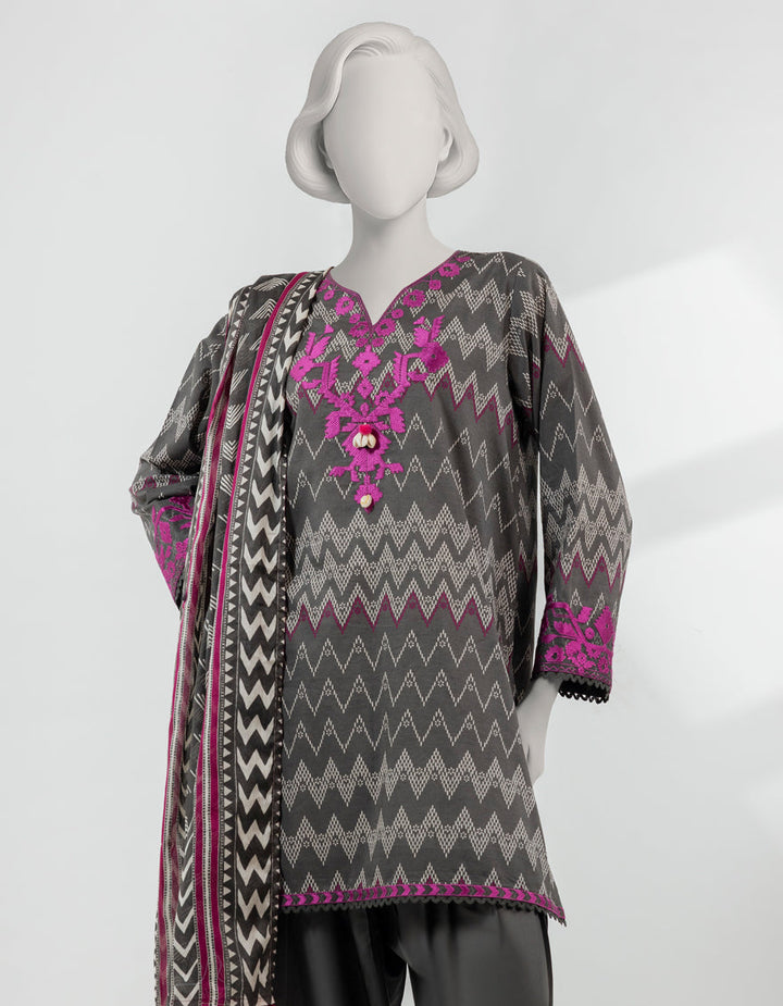 Lawn Grey Stitched Suit - J. Junaid Jamshed