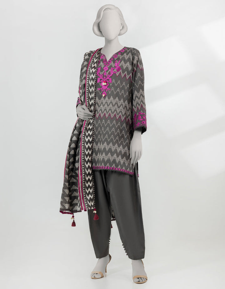 Lawn Grey Stitched Suit - J. Junaid Jamshed