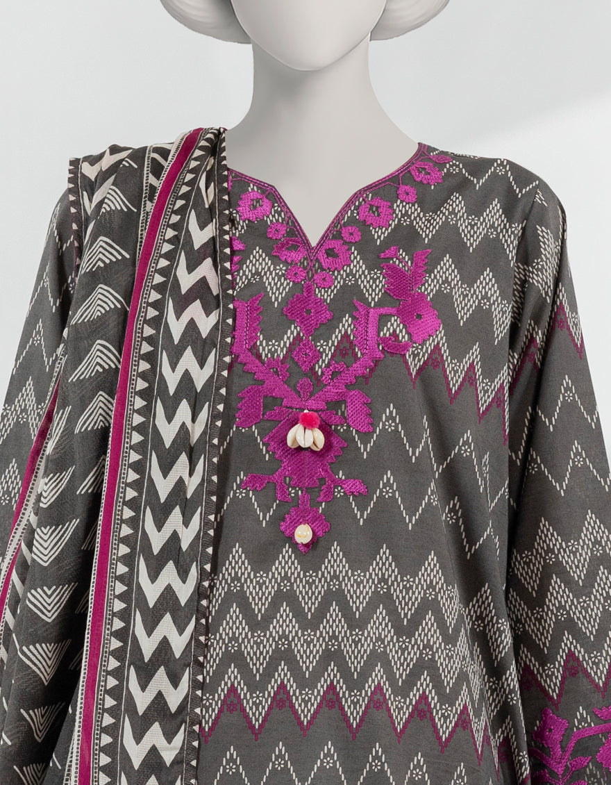 Lawn Grey Stitched Suit - J. Junaid Jamshed