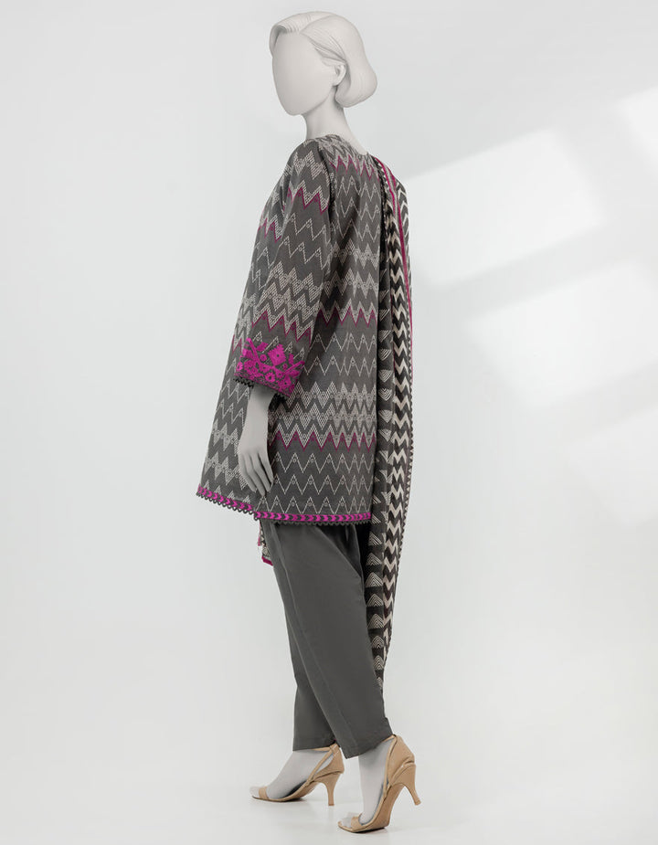 Lawn Grey Stitched Suit - J. Junaid Jamshed