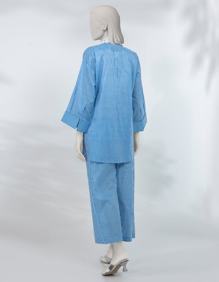 Lawn Blue Stitched Suit - J. Junaid Jamshed