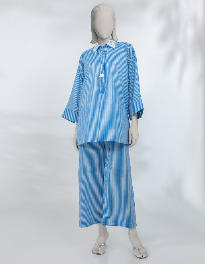 Lawn Blue Stitched Suit - J. Junaid Jamshed