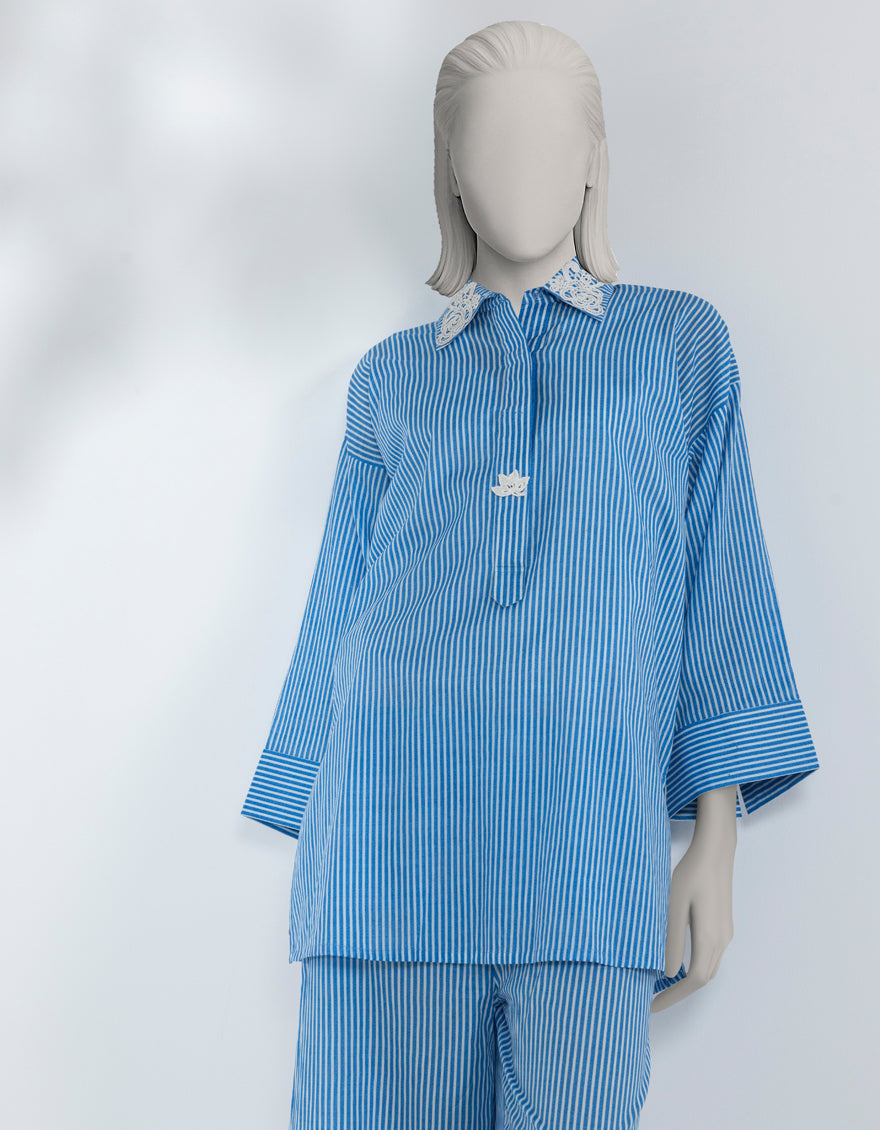 Lawn Blue Stitched Suit - J. Junaid Jamshed
