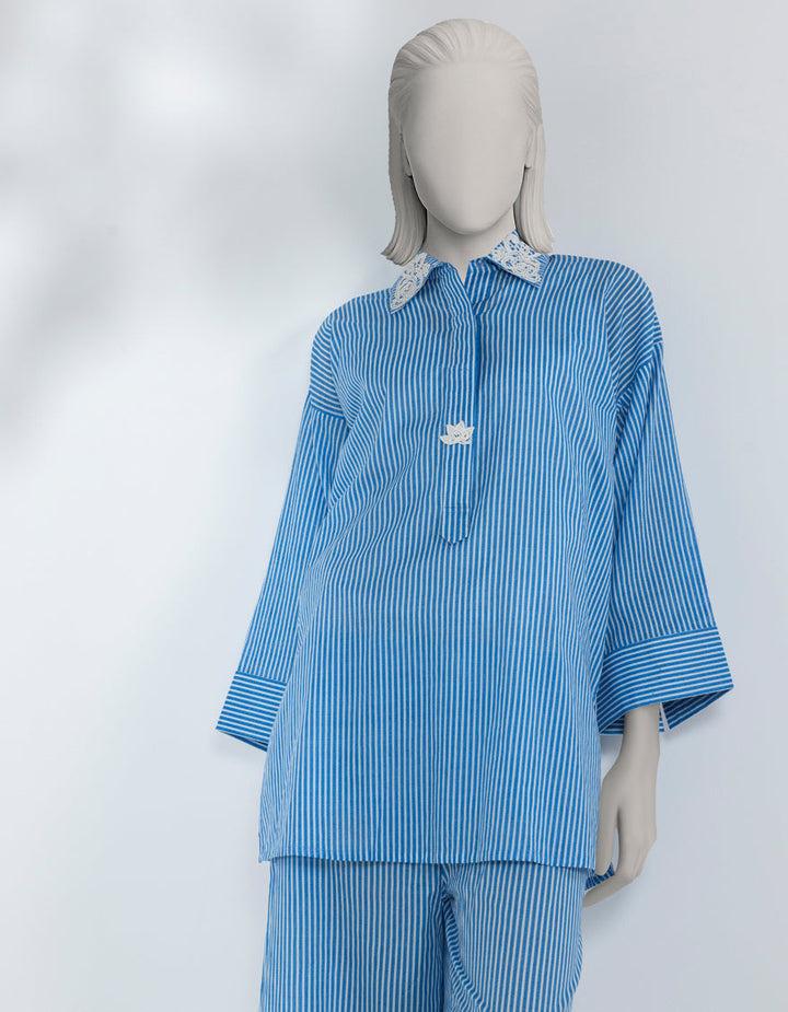 Lawn Blue Stitched Suit - J. Junaid Jamshed