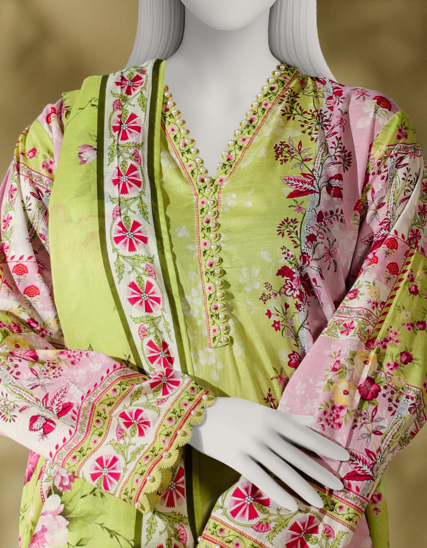 Lawn Lime Green Stitched Suit - J. Junaid Jamshed