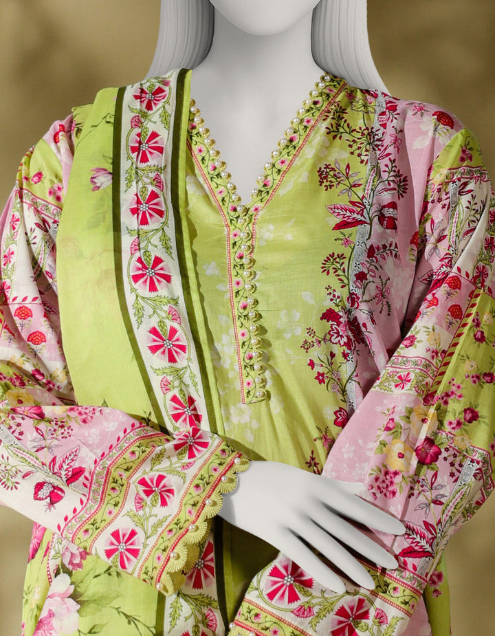 Lawn Lime Green Stitched Suit - J. Junaid Jamshed