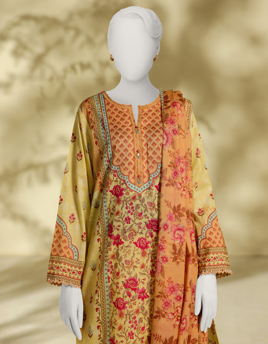 Lawn Yellow Stitched Suit - J. Junaid Jamshed
