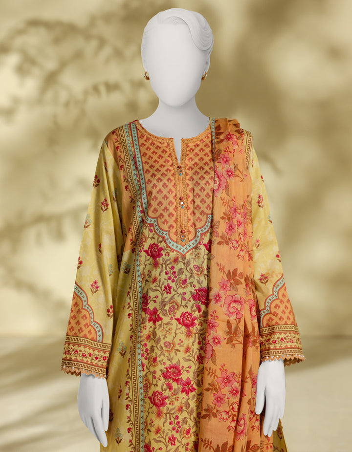 Lawn Yellow Stitched Suit - J. Junaid Jamshed