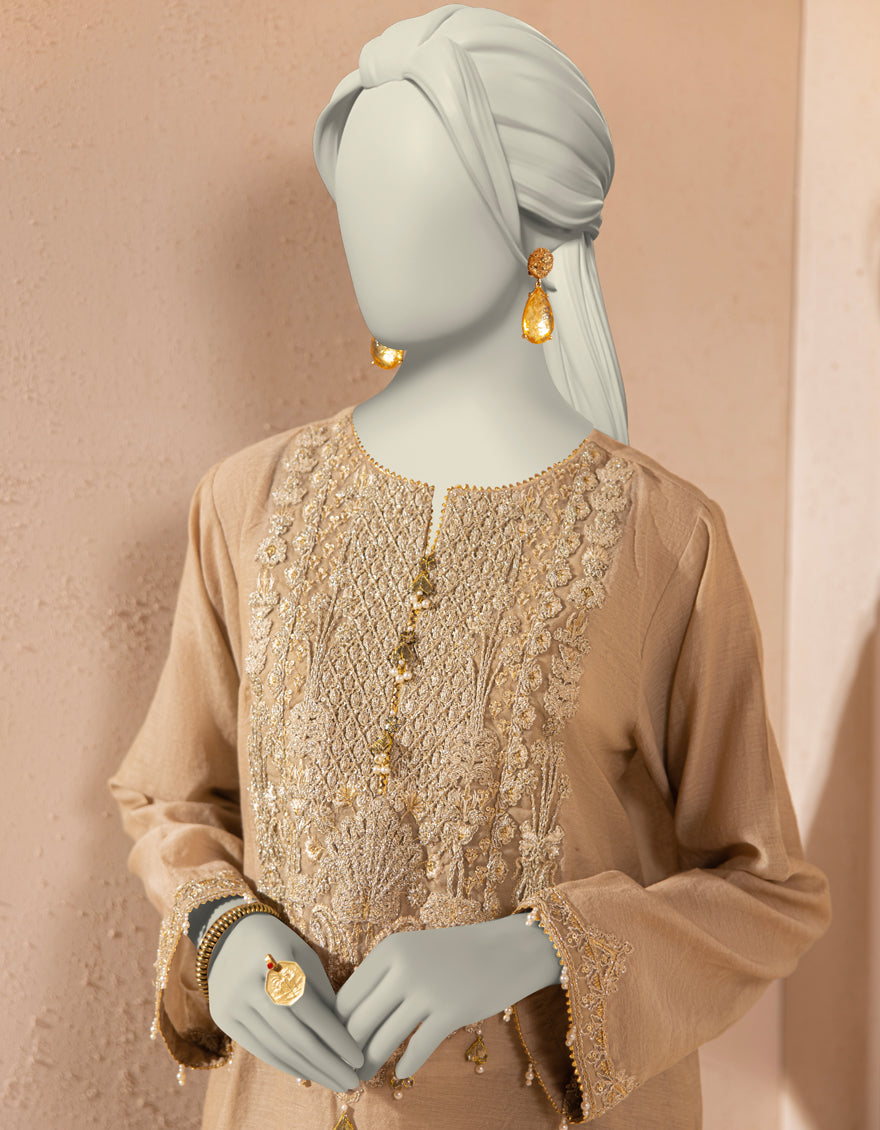 Organza Beige Kurti - J. Junaid Jamshed