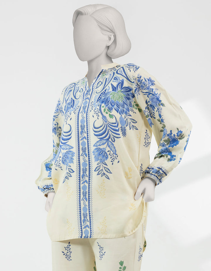 Silk Cream Stitched Suit - J. Junaid Jamshed
