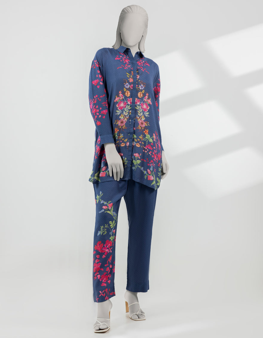 Silk Blue Stitched Suit - J. Junaid Jamshed