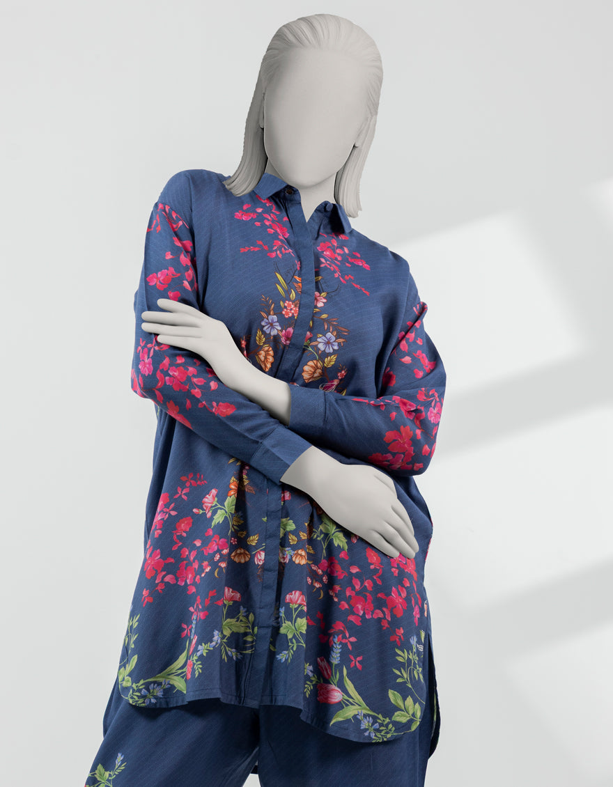 Silk Blue Stitched Suit - J. Junaid Jamshed