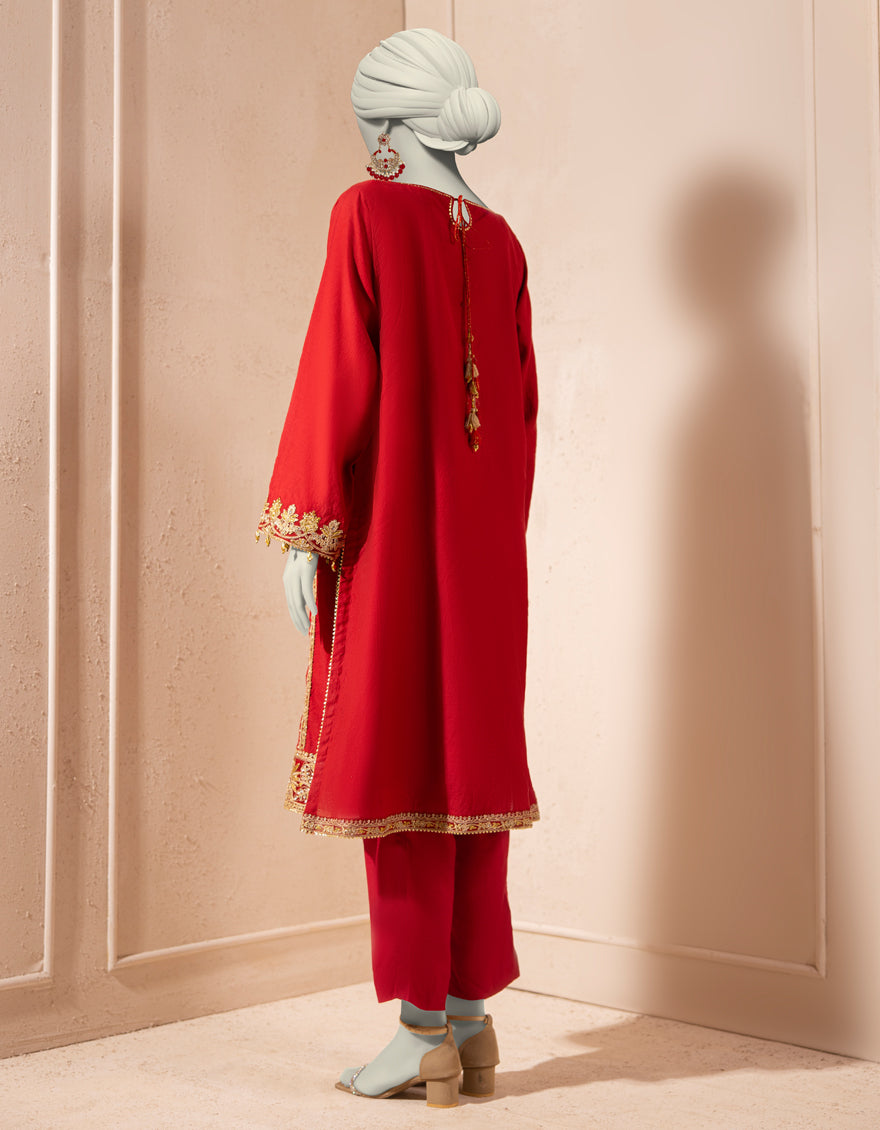 Organza Red Kurti - J. Junaid Jamshed