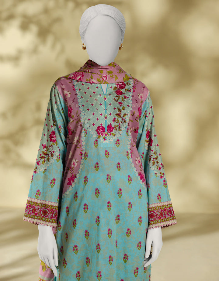 Lawn Blue Stitched Suit - J. Junaid Jamshed
