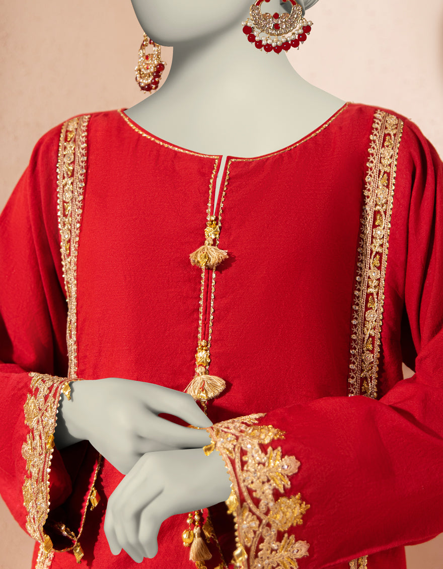 Organza Red Kurti - J. Junaid Jamshed