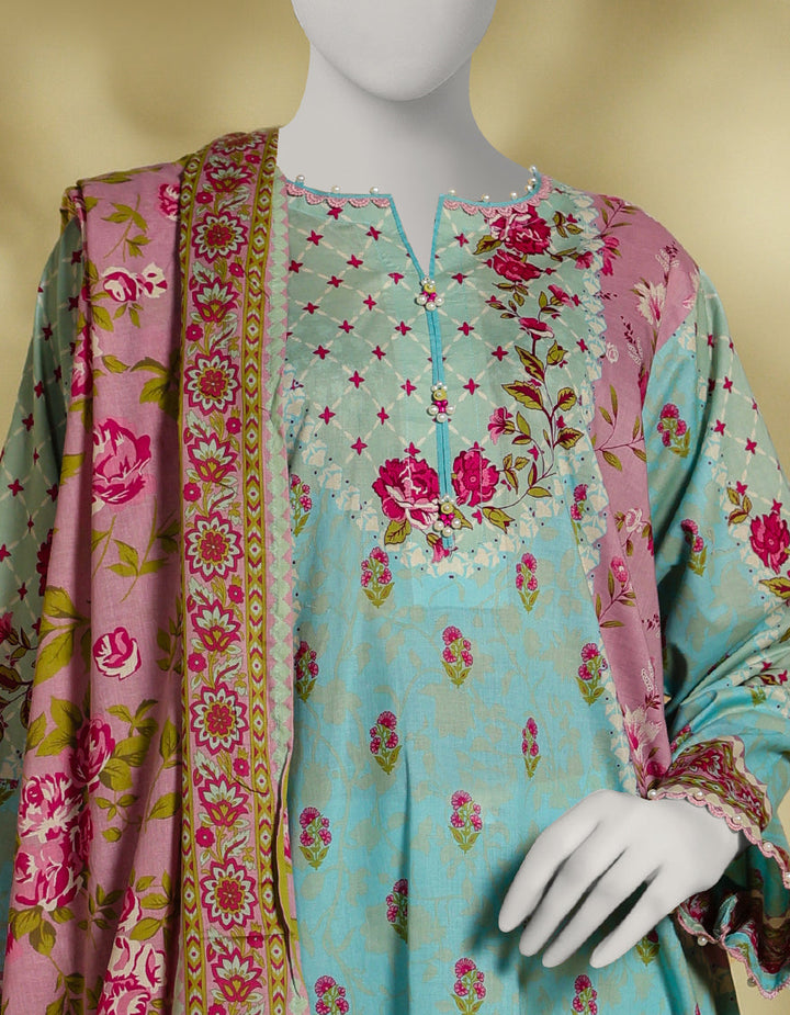 Lawn Blue Stitched Suit - J. Junaid Jamshed