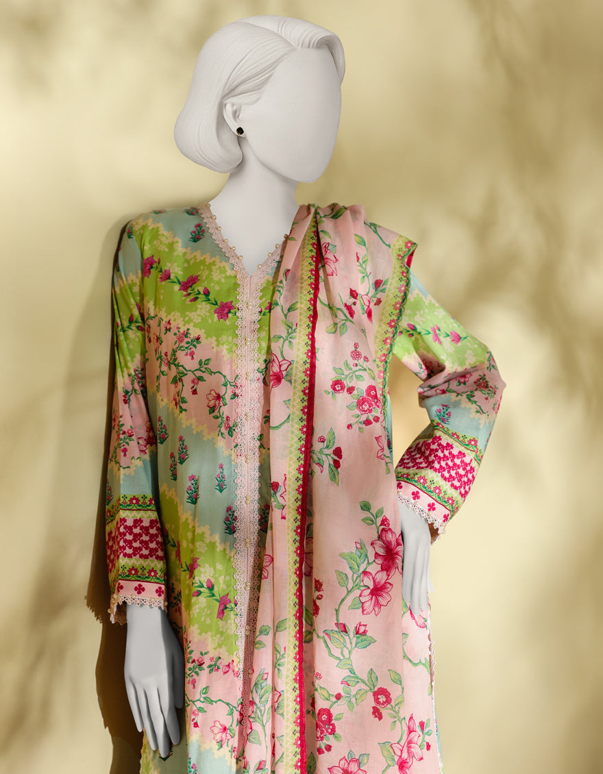 Lawn Multicolor Stitched Suit - J. Junaid Jamshed