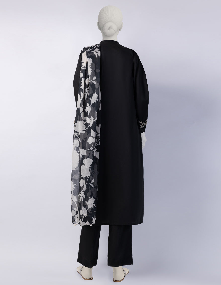 Lawn Black Stitched Suit - J. Junaid Jamshed