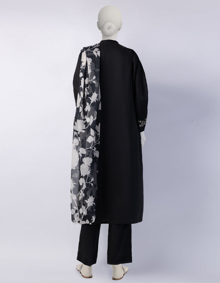 Lawn Black Stitched Suit - J. Junaid Jamshed