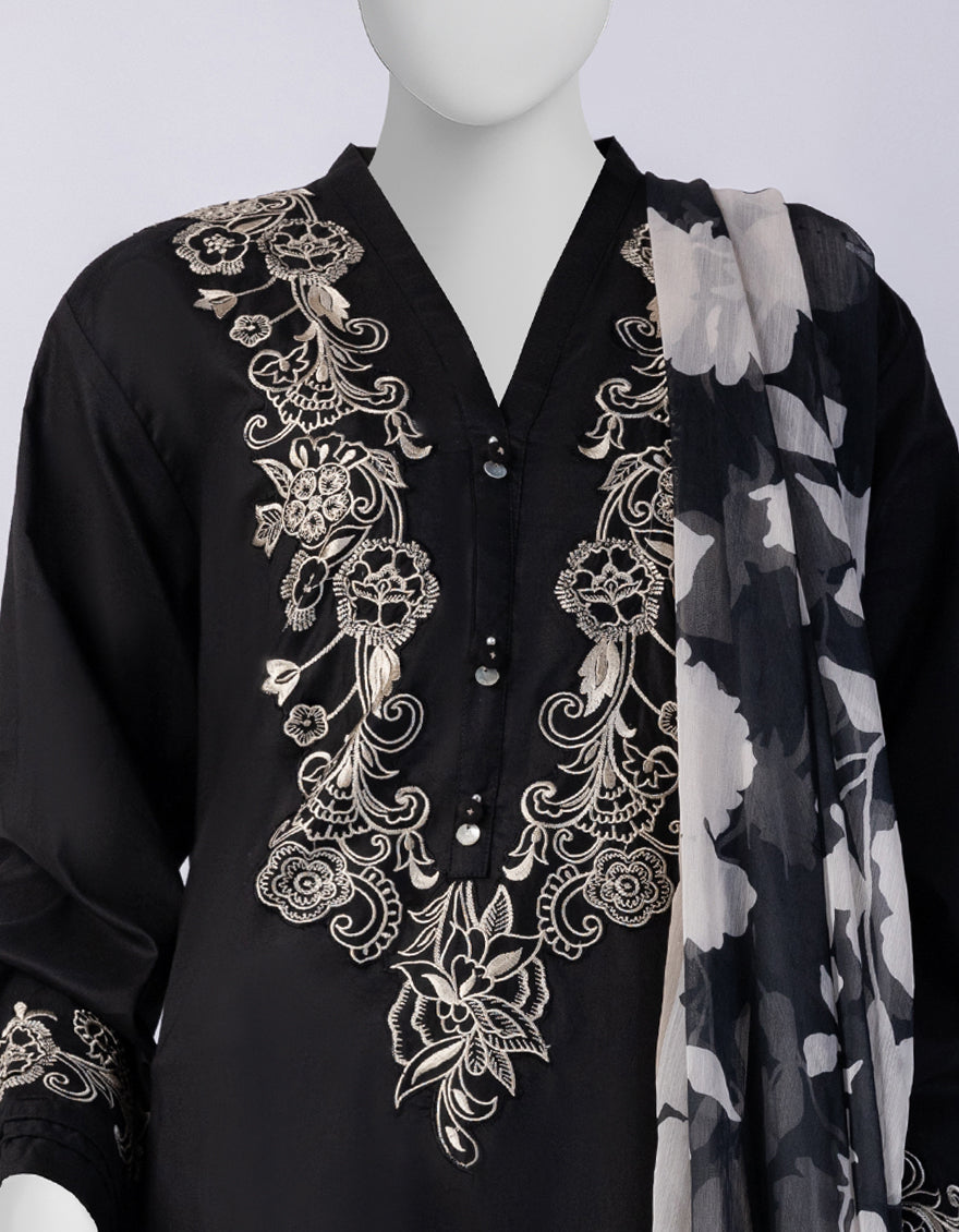 Lawn Black Stitched Suit - J. Junaid Jamshed