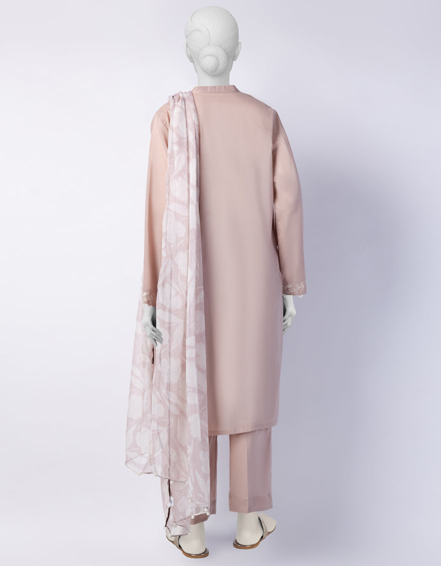 Lawn Peach Stitched Suit - J. Junaid Jamshed
