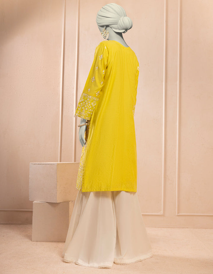 Cotton Net Yellow Kurti - J. Junaid Jamshed