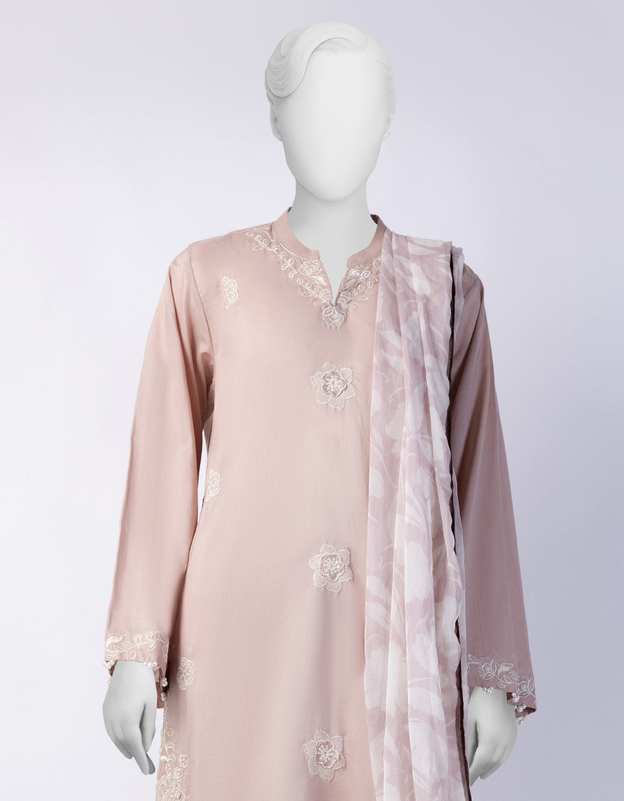 Lawn Peach Stitched Suit - J. Junaid Jamshed