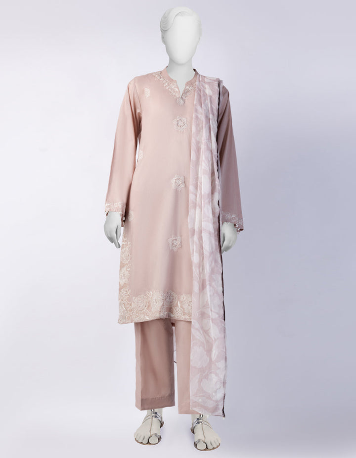 Lawn Peach Stitched Suit - J. Junaid Jamshed