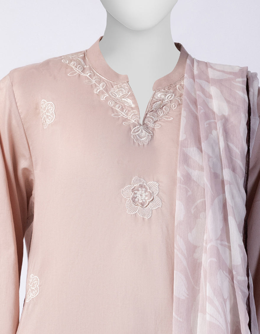 Lawn Peach Stitched Suit - J. Junaid Jamshed