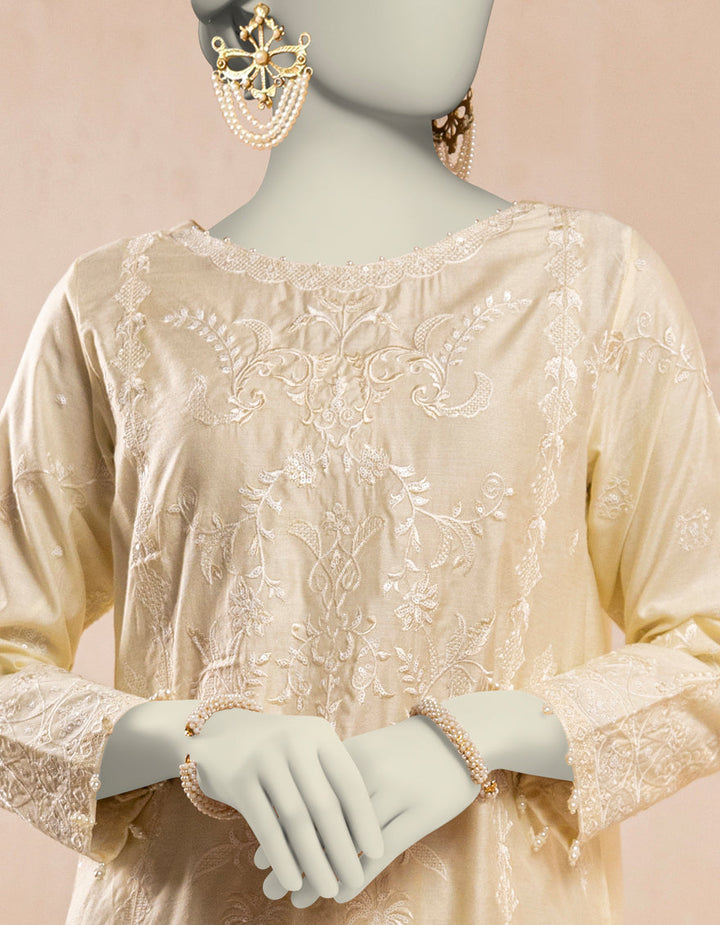 Cotton Net Off White Kurti - J. Junaid Jamshed