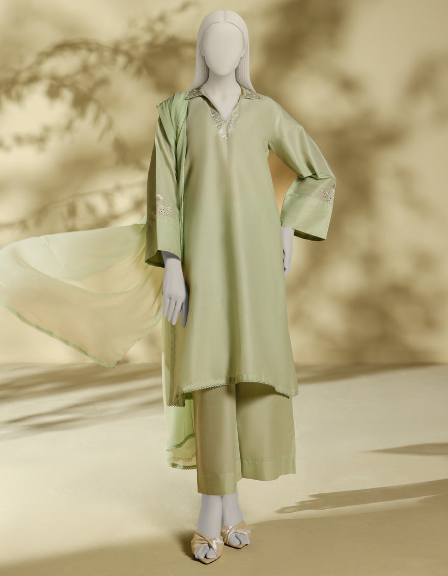 Lawn Green Stitched Suit - J. Junaid Jamshed